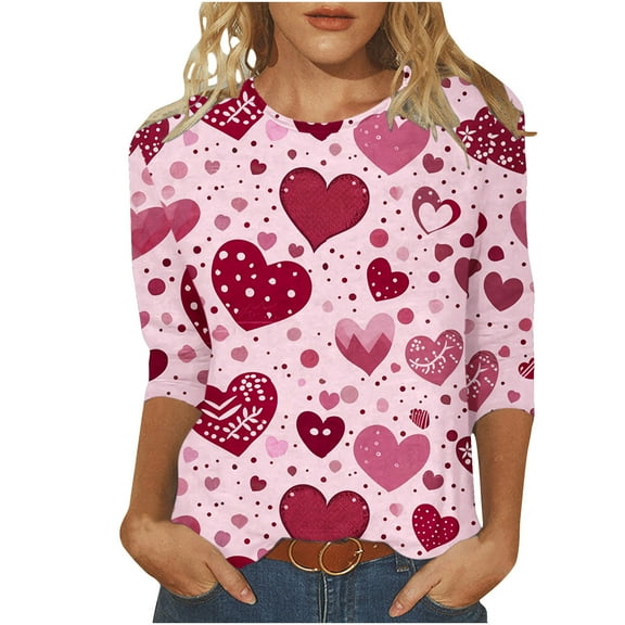 Tumotour Pullover Sweatshirts For Women 2025 Trendy Crew Neck 3/4 Sleeve Valentine'S Day Printed Tops Casual Cute Tunic Tops Tees Blouses Loose Pullover Tops