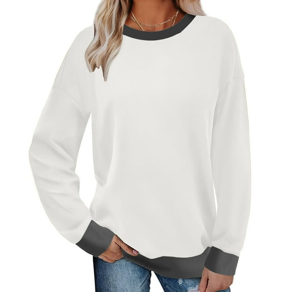 Tumotour Pullover Sweatshirts For Women Crew Neck Long Sleeve Tunic Tops 2024 Fall Fashion Oversized Casual Patchwork Color Block Loose Fit Lightweight Y2K Comfy Sweatshirts