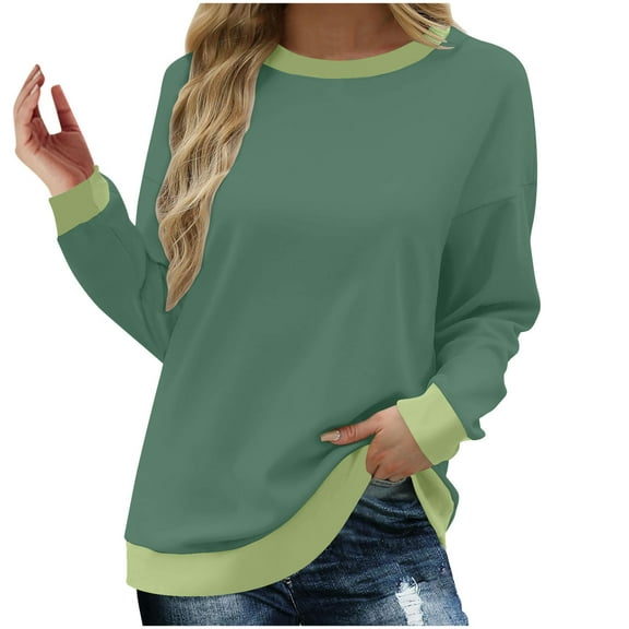 Tumotour Pullover Sweatshirts For Women Crew Neck Long Sleeve Tunic Tops 2024 Fall Fashion Oversized Casual Patchwork Color Block Loose Fit Lightweight Y2K Comfy Sweatshirts