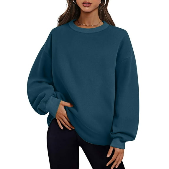Tumotour Pullover Sweatshirts For Women Long Sleeve Crew Neck Side Slit Tunics Tops Pockets Oversized Solid Color Lightweight Loose Fit Pullover Sweatshirts