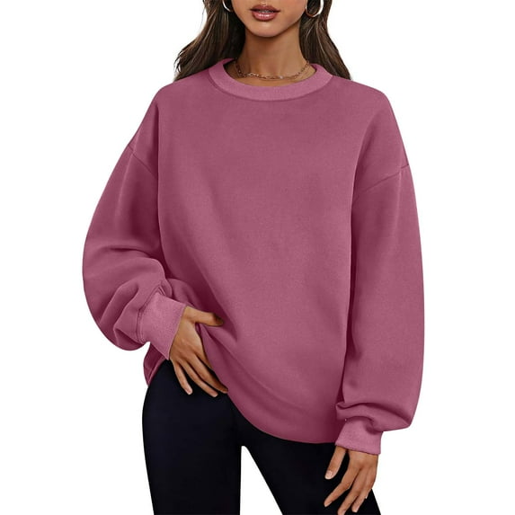 Tumotour Pullover Sweatshirts For Women Long Sleeve Crew Neck Side Slit Tunics Tops Pockets Oversized Solid Color Lightweight Loose Fit Pullover Sweatshirts
