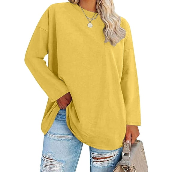 Tumotour Pullover Sweatshirts for Women Plus Size Solid Color Fasahion Crew Neck Long Sleeve Sweatshirts Oversized 2025 Trendy Y63K Pullover Blouse Tops