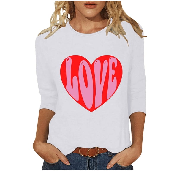 Tumotour Pullover Sweatshirts For Women Crew Neck 3/4 Sleeve Valentine'S Day Love Printed Tops Casual Cute Tunic Tops Tees Blouses Loose Pullover Tops