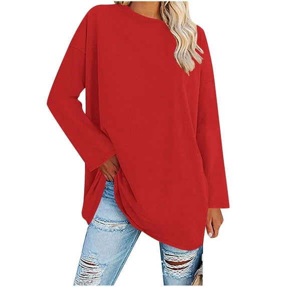 Tumotour Pullover Sweatshirts for Women Solid Color Fasahion Crew Neck Long Sleeve Sweatshirts Oversized 2025 Trendy Y24K Pullover Blouse Tops