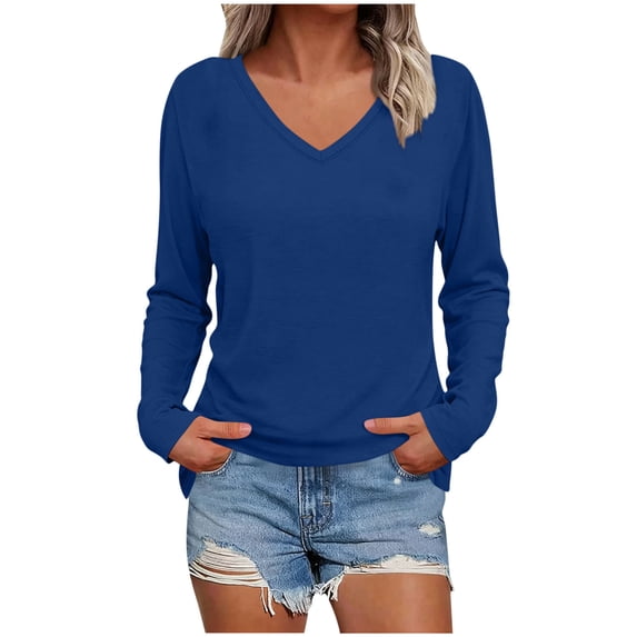 Tumotour Pullover Tops for Women'S Fall V-Neck Tunic Shirt Long Sleeve Basic Lightweight Loose Fit Blouse