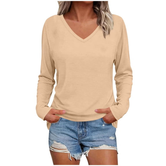 Tumotour Pullover Tops for Women'S Fall V-Neck Tunic Shirt Long Sleeve Basic Lightweight Loose Fit Blouse