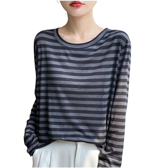 Tumotour Pullover Tops for Women'S Long Sleeve Striped Color Block Blouse Crew Neck Fall Tunic Shirt