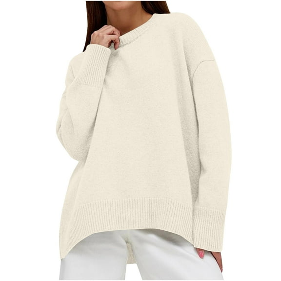 Tumotour Pullover for Women Crew Neck Long Sleeve Knitted Shirts Casual Loose Top Lightweight Sweatshirts Blouse Tops