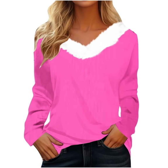 Tumotour Pullover for Women V-Neck Long Sleeve Casual Loose Top 2025 Sweatshirts Blouse Tops