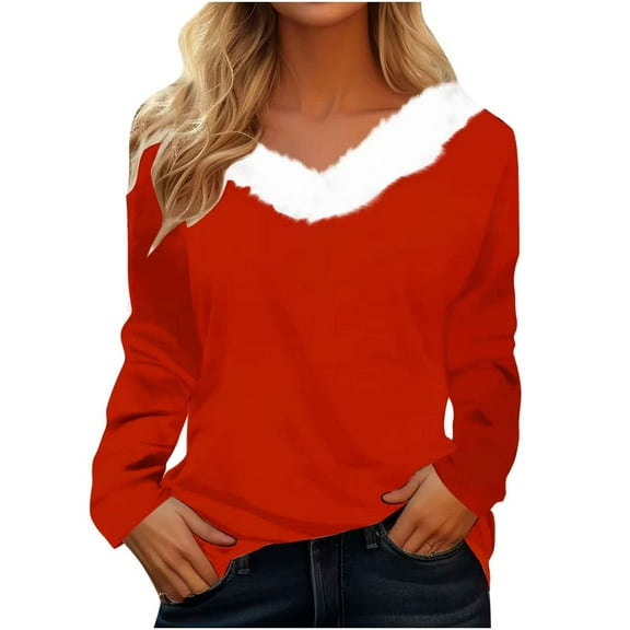 Tumotour Pullover for Women V-Neck Long Sleeve Casual Loose Top 2025 Sweatshirts Blouse Tops