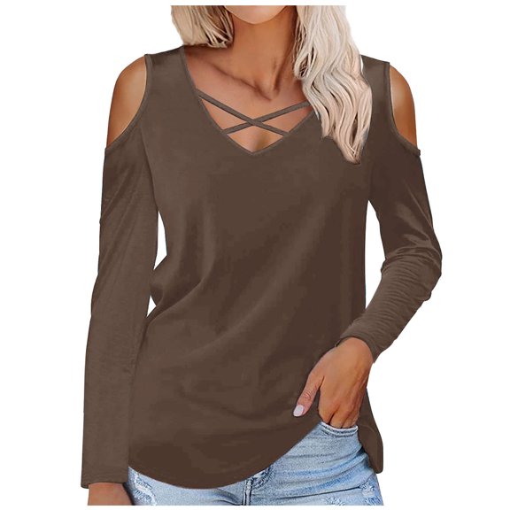 Tumotour Pullover for Women V-Neck Long Sleeve With Off The Shoulder Casual Loose Top 2025 Sweatshirts Blouse Tops