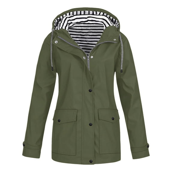 Tumotour Raincoat Hoodie For Women Lightweight Waterproof Long Sleeve Crew Neck Hooded Jacket Solid Color Windbreaker Outdoor Hooded Trench Coats