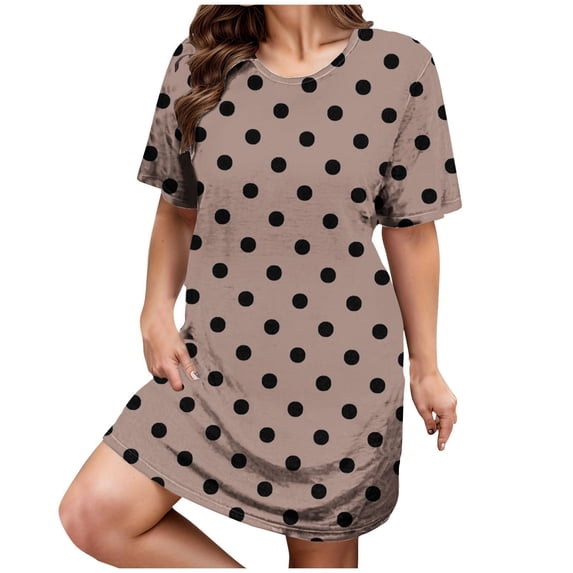 Tumotour Shirt Dress for Women Mini Dress Women's Summer Oversized Loose Round Neck Short Sleeved Tie Printed Dress