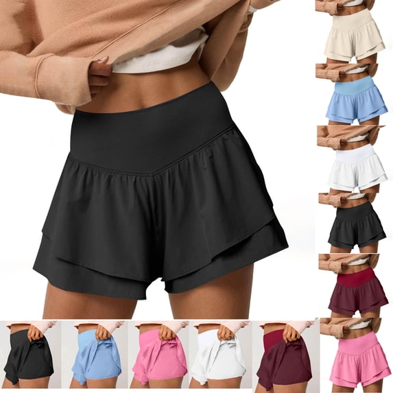 Tumotour Skirt Shorts For Women High Waisted Solid Color Fold Shorts Ruffled Pleated For Workout Running Tennis Shorts Casual Flounce Shorts