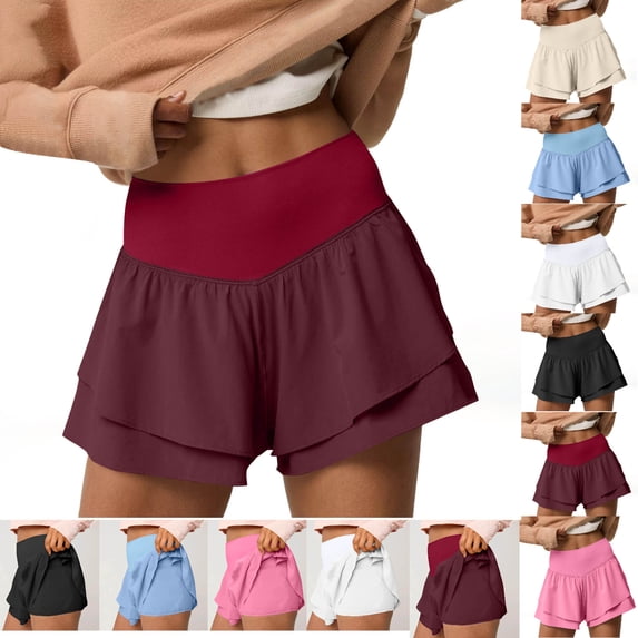 Tumotour Skirt Shorts For Women High Waisted Solid Color Fold Shorts Ruffled Pleated For Workout Running Tennis Shorts Casual Flounce Shorts