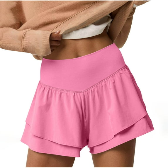 Tumotour Skirt Shorts For Women High Waisted Solid Color Fold Shorts Ruffled Pleated For Workout Running Tennis Shorts Casual Flounce Shorts
