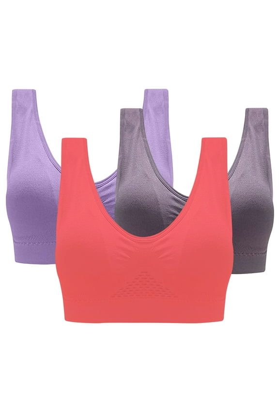 Sports Bra For Women Full Coverage Bra Gathering Breast Seamless Wireless With Removable Pads Sleep Yoga Running Vest 3Pcs