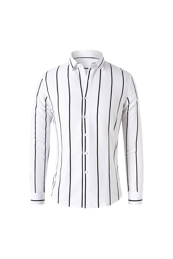 Striped Shirt For Men Button Down Lapel Crew Neck Long Sleeve Top Casual Simplicity Korean Slim Fit Business Work Top Shirts