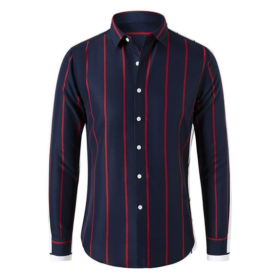 Tumotour Striped Shirt For Men Button Down Lapel Crew Neck Long Sleeve Top Casual Simplicity Korean Slim Fit Business Work Top Shirts