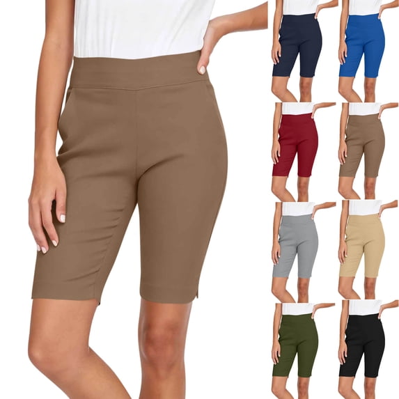 Tumotour Summer Bermuda Shorts for Women's Elastic Waist Straight-Leg Yoga Shorts Athletic Workout Shorts Running Shorts