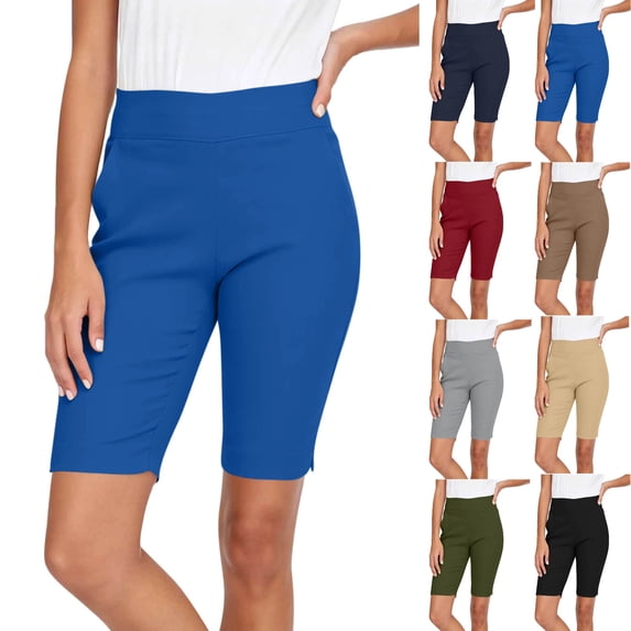 Tumotour Summer Bermuda Shorts for Women's Elastic Waist Straight-Leg Yoga Shorts Athletic Workout Shorts Running Shorts