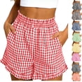 thumbnail image 1 of Tumotour Summer Board Shorts for Women'S Ruffled High Waist Plaid Athletic Workout Shorts Wide-Leg Pants Side Pockets, 1 of 7
