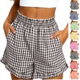 thumbnail image 1 of Tumotour Summer Board Shorts for Women'S Ruffled High Waist Plaid Athletic Workout Shorts Wide-Leg Pants Side Pockets, 1 of 7
