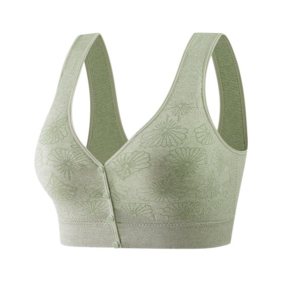 Tumotour Front Open Bras For Women Printed Wirefree Button Closeure Without Steel Ring Gathering Push Up Fixed Cup Bras Large Size Comfy Breathable Daily Underwear