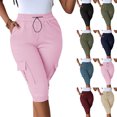 thumbnail image 1 of Tumotour Summer Cargo Shorts For Women'S Casual Straight-Leg Shorts Elastic High Waisted Drawstring Knee Length Bermuda Shorts With Flap Pockets, 1 of 9
