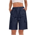 thumbnail image 1 of Tumotour Summer Cargo Shorts for Women Solid-Color Stretch Belt Bermuda Shorts String Button Drawstring Pockets Straight-Leg Shorts Hiking Shorts, 1 of 8