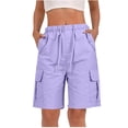 thumbnail image 1 of Tumotour Summer Cargo Shorts for Women Solid-Color Stretch Belt Bermuda Shorts String Button Drawstring Pockets Straight-Leg Shorts Hiking Shorts, 1 of 8