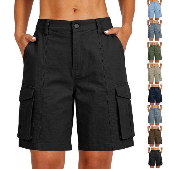 Tumotour Summer Cargo Shorts for Women's Knee Length Outdoor Work Shorts Jogging Walkshort Bermuda Short with Pocket