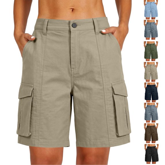Tumotour Summer Cargo Shorts for Women's Knee Length Outdoor Work Shorts Jogging Walkshort Bermuda Short with Pocket
