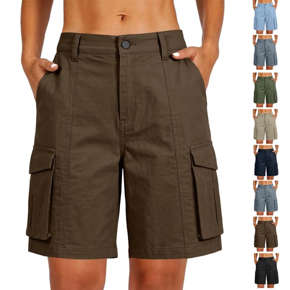 Tumotour Summer Cargo Shorts for Women's Knee Length Outdoor Work Shorts Jogging Walkshort Bermuda Short with Pocket