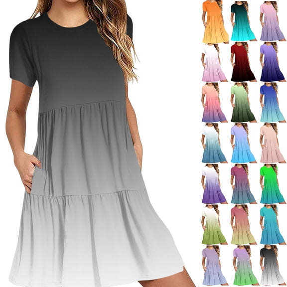 Tumotour Summer Clothes Dress For Women Summer Casual Short Sleeve T Shirt Dress Tiered Mini Dresses With Pockets