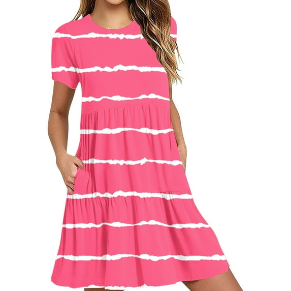 Tumotour Summer Clothes Dress For Women Summer Casual Short Sleeve T Shirt Dress Tiered Mini Dresses With Pockets