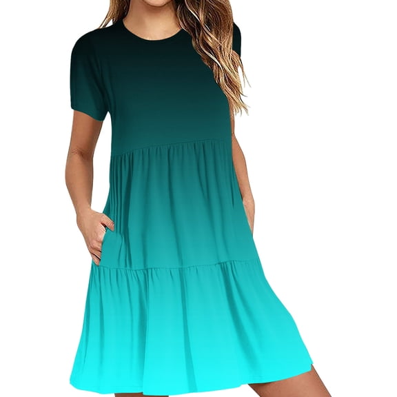 Tumotour Summer Clothes Dress For Women Summer Casual Short Sleeve T Shirt Dress Tiered Mini Dresses With Pockets