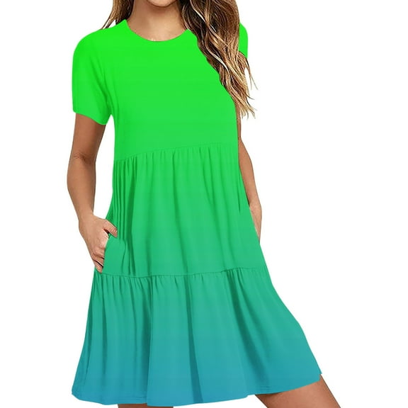 Tumotour Summer Clothes Dress For Women Summer Casual Short Sleeve T Shirt Dress Tiered Mini Dresses With Pockets