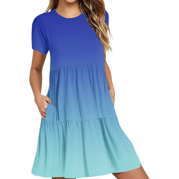 Tumotour Summer Clothes Dress For Women Summer Casual Short Sleeve T Shirt Dress Tiered Mini Dresses With Pockets