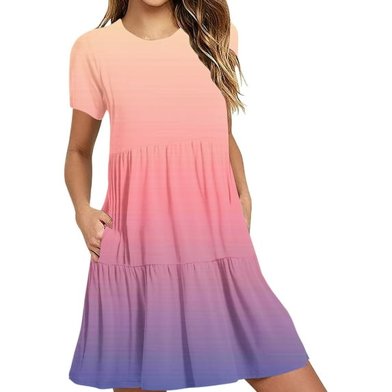 Tumotour Summer Clothes Dress For Women Summer Casual Short Sleeve T Shirt Dress Tiered Mini Dresses With Pockets