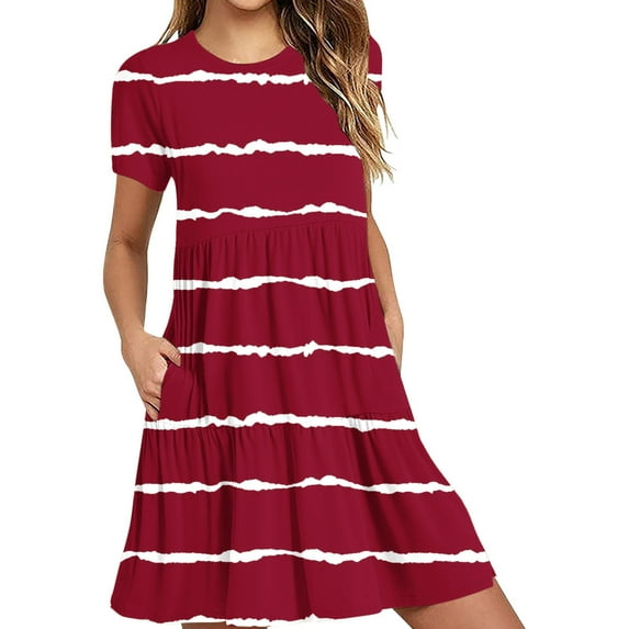 Tumotour Summer Clothes Dress For Women Summer Casual Short Sleeve T Shirt Dress Tiered Mini Dresses With Pockets