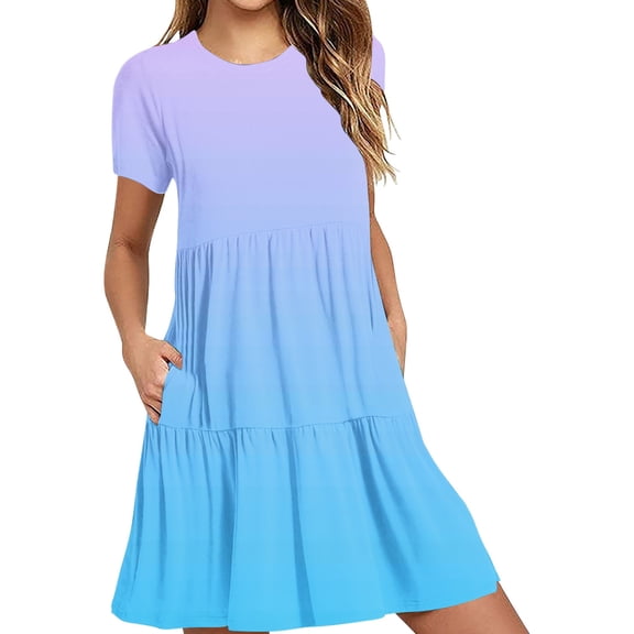 Tumotour Summer Clothes Dress For Women Summer Casual Short Sleeve T Shirt Dress Tiered Mini Dresses With Pockets