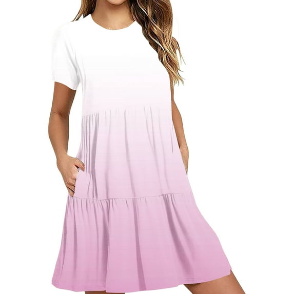 Tumotour Summer Clothes Dress For Women Summer Casual Short Sleeve T Shirt Dress Tiered Mini Dresses With Pockets