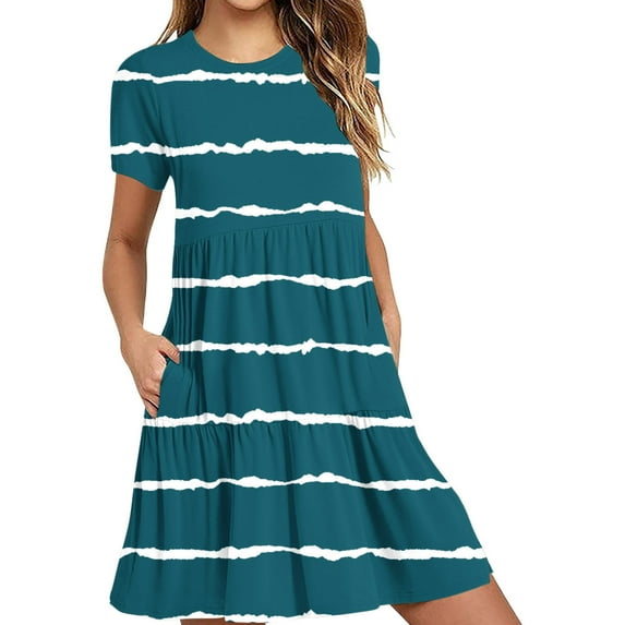 Tumotour Summer Clothes Dress For Women Summer Casual Short Sleeve T Shirt Dress Tiered Mini Dresses With Pockets
