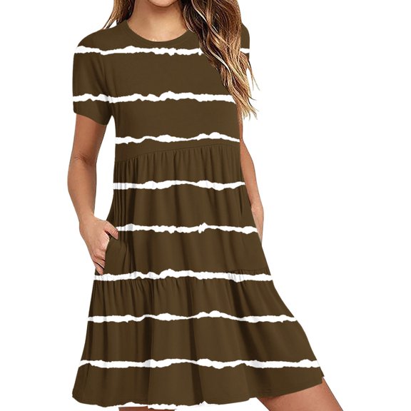 Tumotour Summer Clothes Dress For Women Summer Casual Short Sleeve T Shirt Dress Tiered Mini Dresses With Pockets