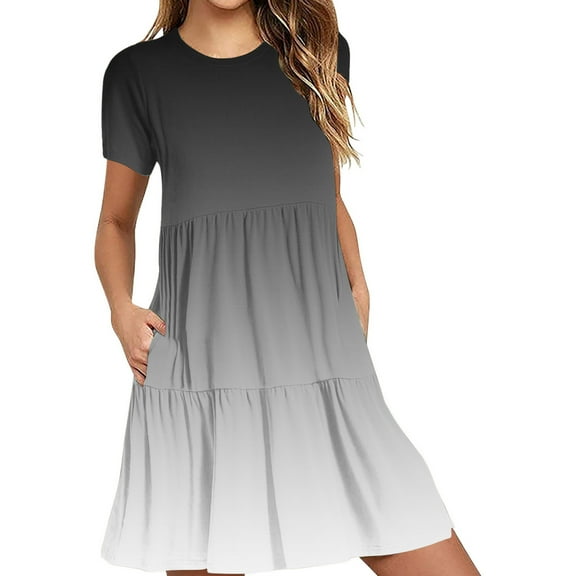 Tumotour Summer Clothes Dress For Women Summer Casual Short Sleeve T Shirt Dress Tiered Mini Dresses With Pockets