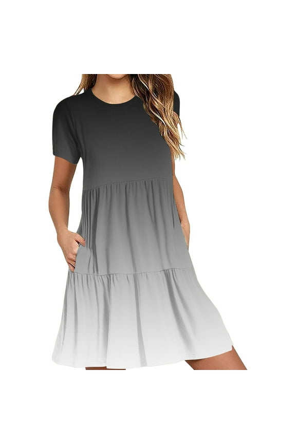 Summer Clothes Dress For Women Summer Casual Short Sleeve T Shirt Dress Tiered Mini Dresses With Pockets
