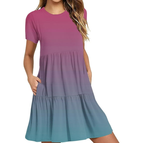 Tumotour Summer Clothes Dress For Women Summer Casual Short Sleeve T Shirt Dress Tiered Mini Dresses With Pockets