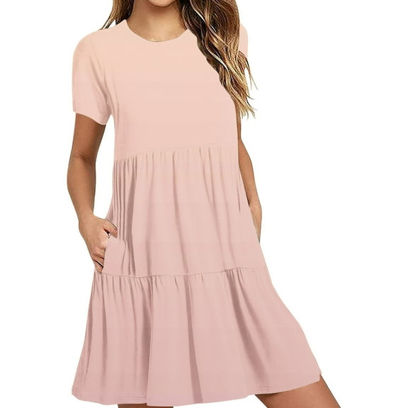 Tumotour Summer Clothes Dress For Women Summer Casual Short Sleeve T Shirt Dress Tiered Mini Dresses With Pockets