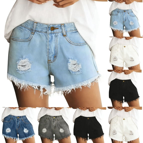 Tumotour Summer Denim Shorts for Women's Outdoor Work Shorts Jogging Walkshort Straight-Leg Shorts with Pocket